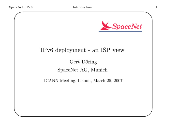ipv6 deployment an isp view
