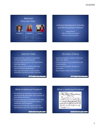 Welcome!  From your hosts  Collection Development, Diversity,  and Self-Censorship in Libraries