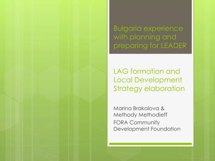 bulgaria experience with planning and preparing for