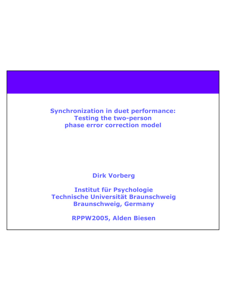 synchronization in duet performance testing the two