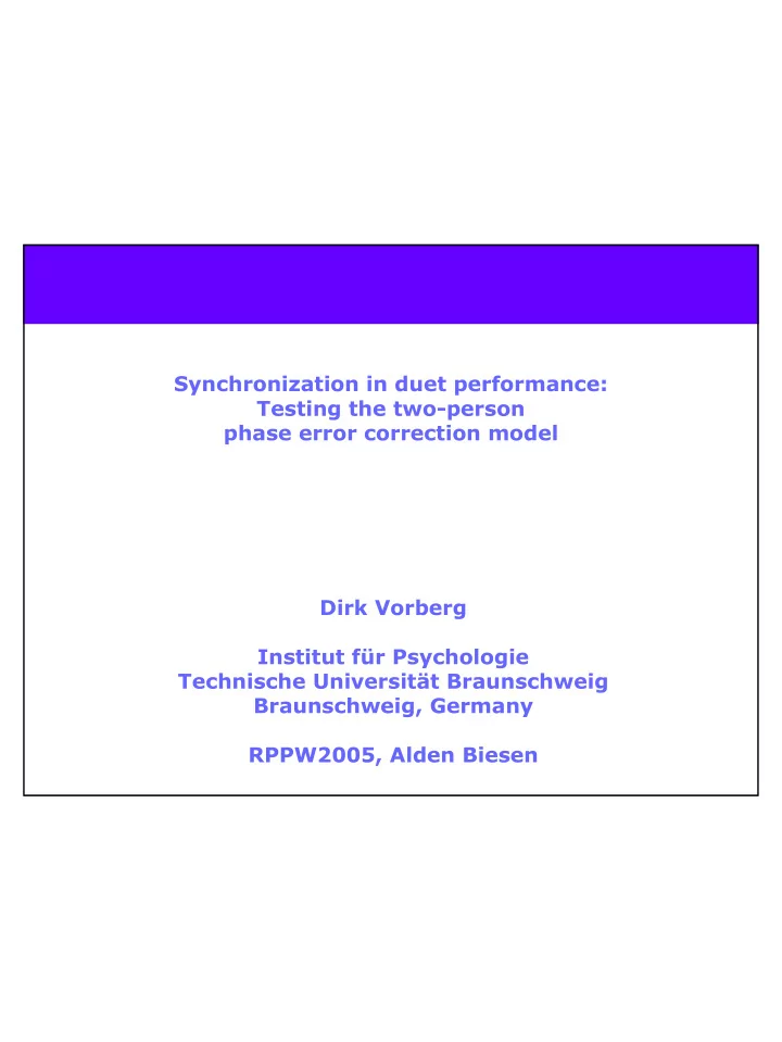 synchronization in duet performance testing the two
