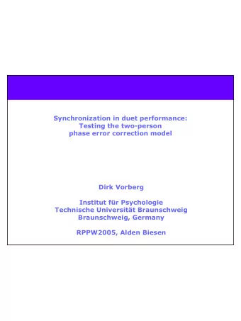 Synchronization in duet performance:  Testing the two-person  phase error correction model  Dirk