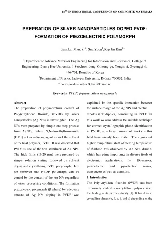 PREPRATION OF SILVER NANOPARTICLES DOPED PVDF:  FORMATION OF PIEZOELECTRIC POLYMORPH Dipankar