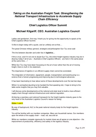 Taking on the Australian Freight Task: Strengthening the  National Transport Infrastructure to