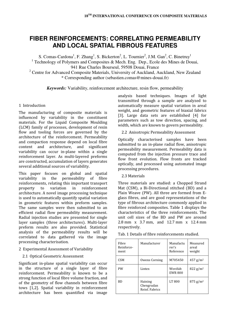 fiber reinforcements correlating permeability and local