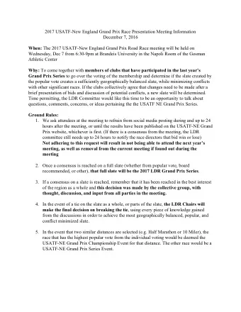 When:  The 2017 USATF-New England Grand Prix Road Race meeting will be held on  Wednesday, Dec 7