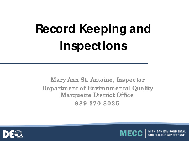record keeping and inspections