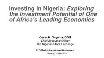 of Africas Leading Economies  Oscar N. Onyema, OON  Chief Executive Officer  The Nigerian Stock