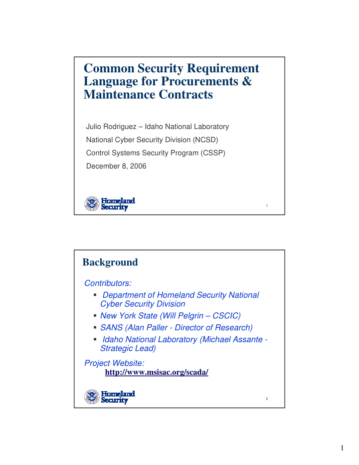 common security requirement language for procurements