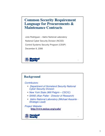 Common Security Requirement  Language for Procurements &amp;  Maintenance Contracts  Julio