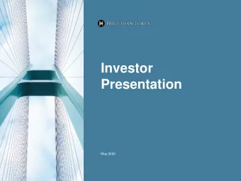 Presentation  May 2020  Disclaimers  Forward Looking Information  This presentation contains