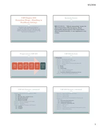 9/1/2016  USP Chapter 800  Kentucky Statute  Hazardous Drugs Handling in  Healthcare Settings