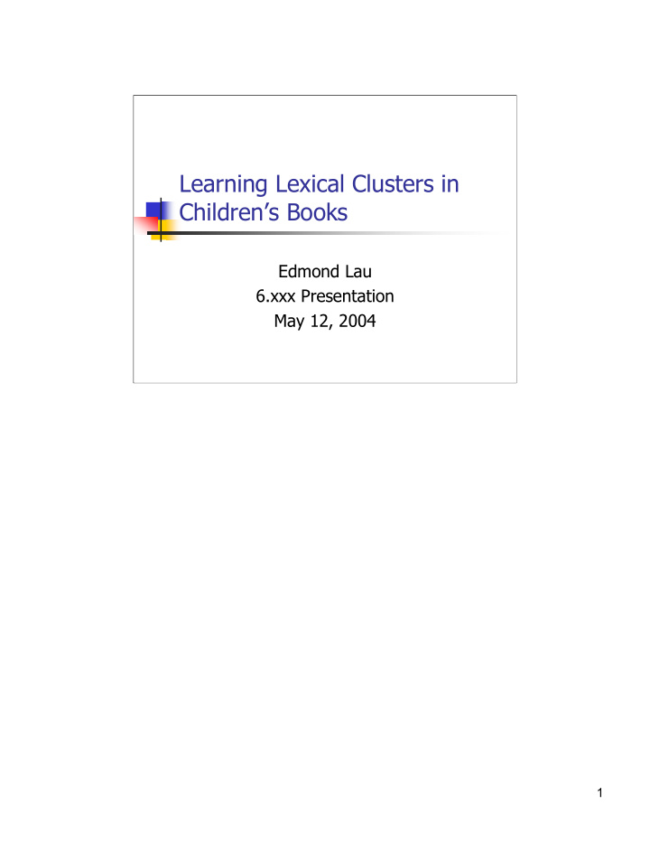 learning lexical clusters in children s books