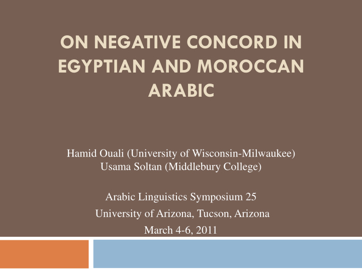 on negative concord in egyptian and moroccan arabic
