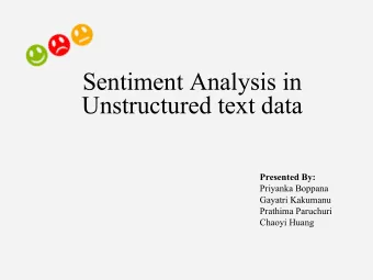 Sentiment Analysis in  Unstructured text data  Presented By:  Priyanka Boppana  Gayatri Kakumanu
