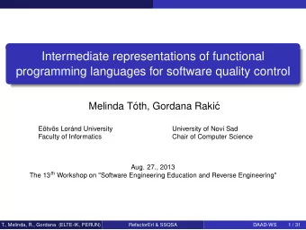 Intermediate representations of functional  programming languages for software quality control