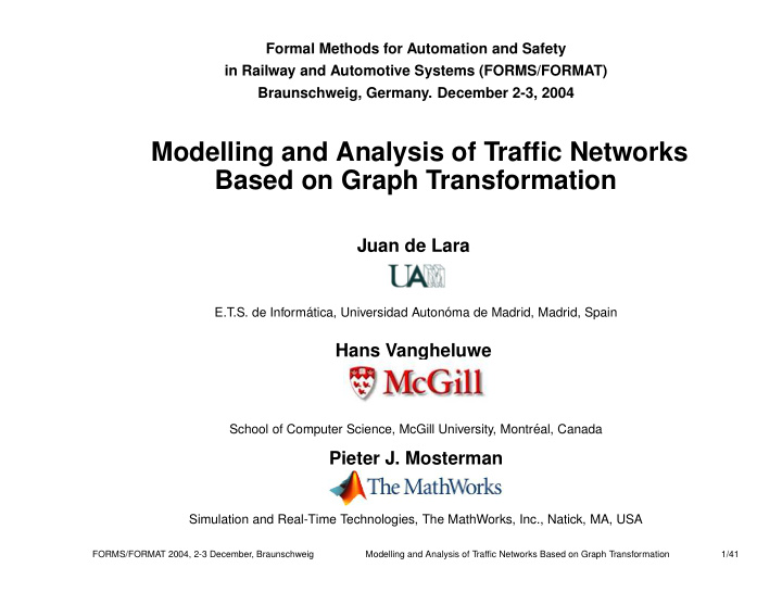 modelling and analysis of traffic networks based on graph
