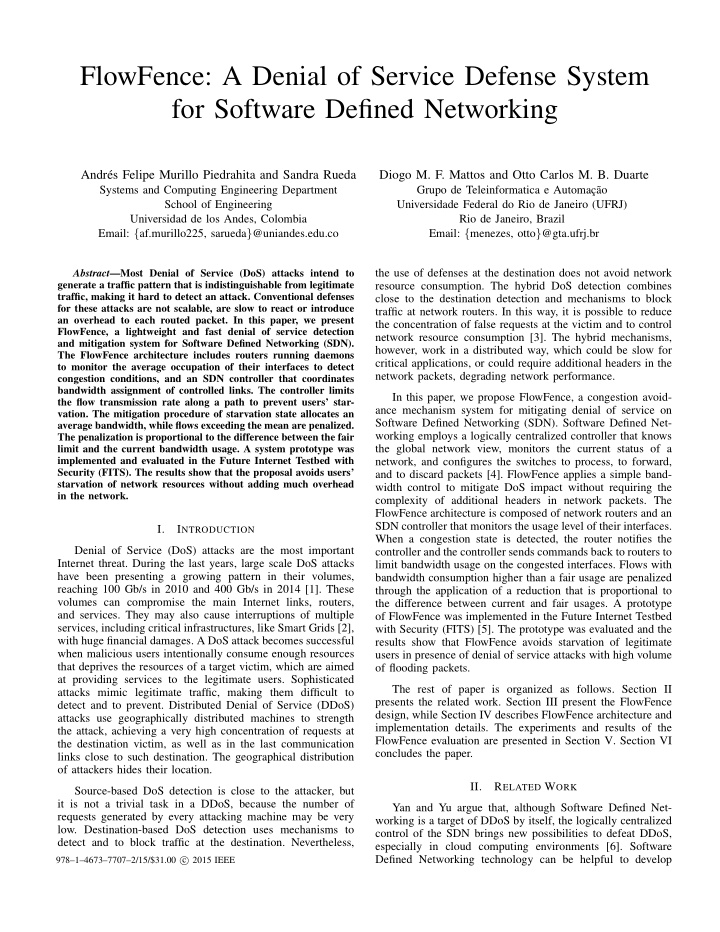 flowfence a denial of service defense system for software