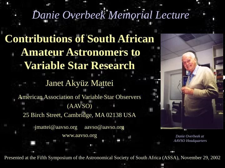 danie overbeek memorial lecture danie overbeek memorial
