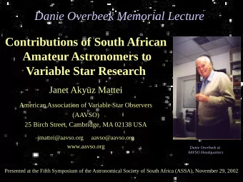 Danie Overbeek Memorial Lecture  Danie Overbeek Memorial Lecture  Contributions of South African