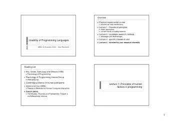 Usability of Programming Languages  Lecture 4 - directed by your research interests  Lecture