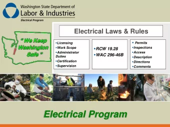 Electrical Program  RCW-The Law  Revised Code of Washington 19.28 ELECTRICIANS AND ELECTRICAL
