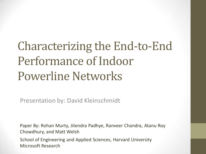 performance of indoor powerline networks