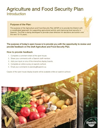 Agriculture and Food Security Plan  Introduction  Purpose of the Plan:  The purpose of the