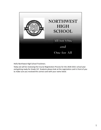 NORTHWEST  HIGH  SCHOOL  Hello Northwest High School Freshmen.  Today we will be reviewing the