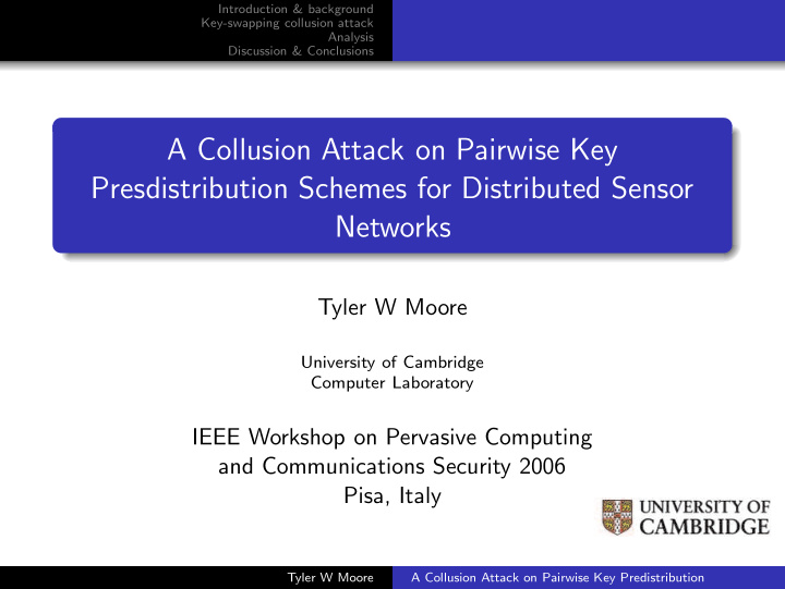a collusion attack on pairwise key presdistribution