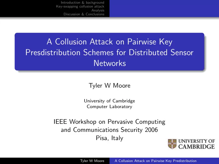 a collusion attack on pairwise key presdistribution