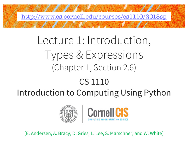 lecture 1 introduction types expressions