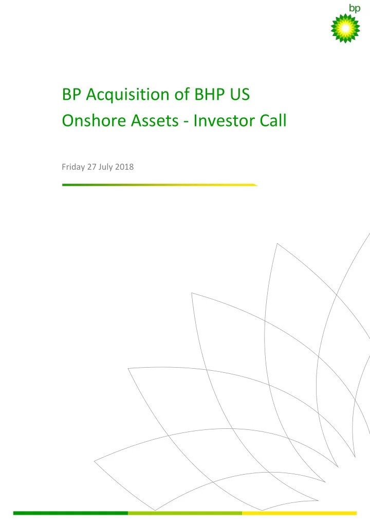 bp acquisition of bhp us onshore assets investor call