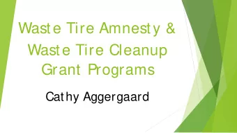Waste Tire Amnesty &amp;  Waste Tire Cleanup  Grant Programs  Cathy Aggergaard  Waste Tire Amnesty