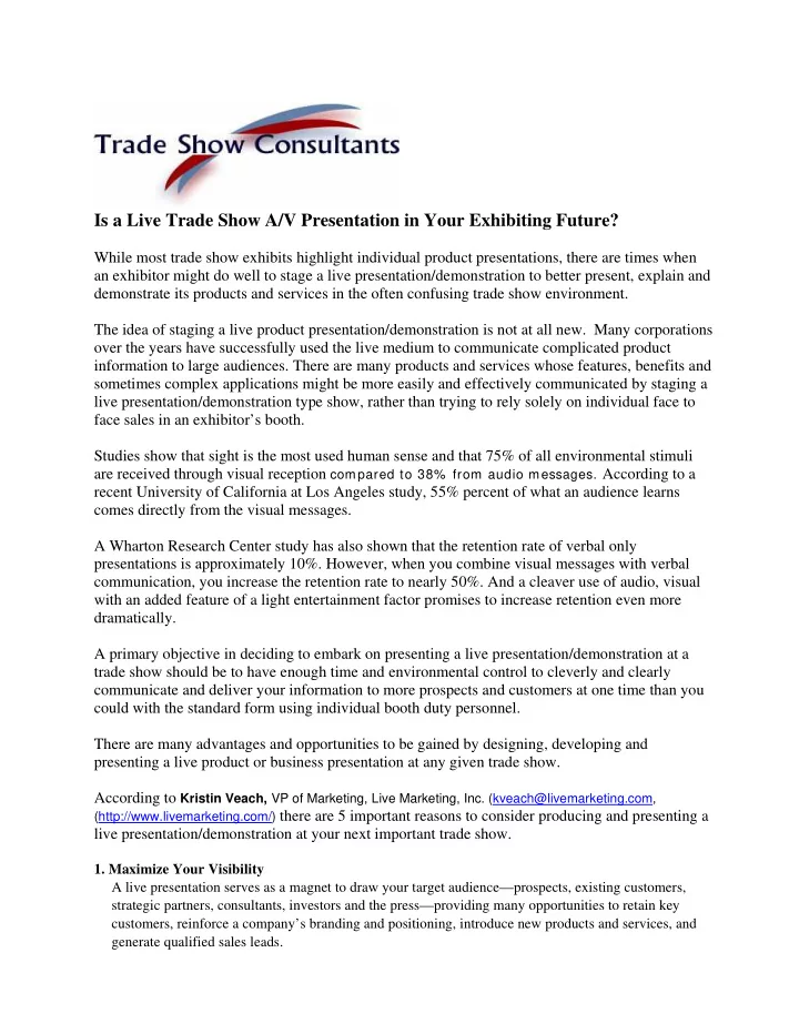 is a live trade show a v presentation in your exhibiting