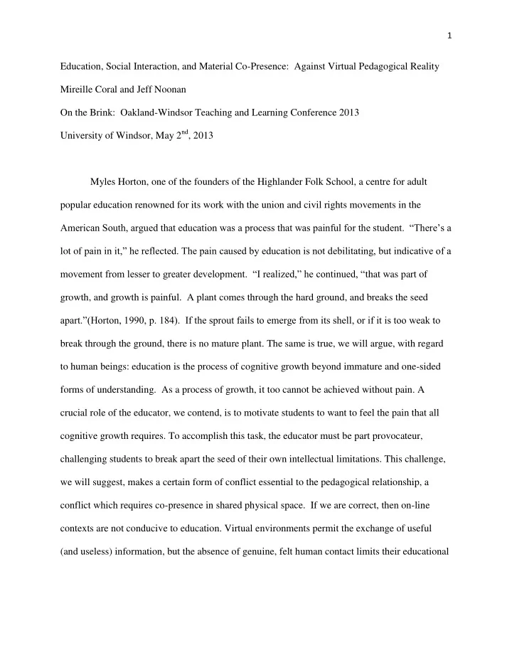 education social interaction and material co presence