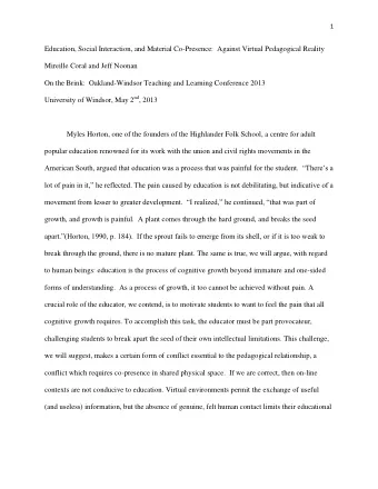 Education, Social Interaction, and Material Co-Presence:  Against Virtual Pedagogical Reality