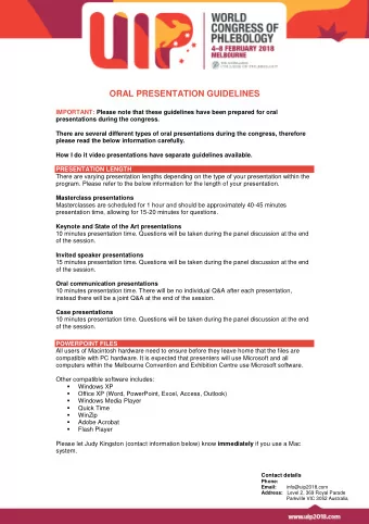 ORAL PRESENTATION GUIDELINES  IMPORTANT: Please note that these guidelines have been prepared for