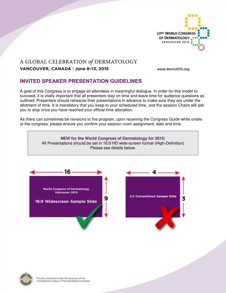 invited speaker presentation guidelines a goal of this