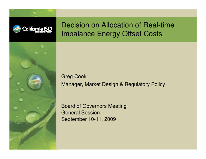 decision on allocation of real time imbalance energy
