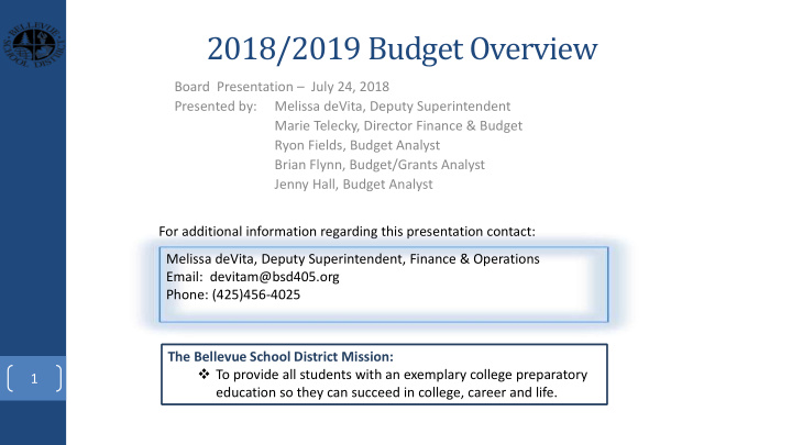 2018 2019 budget overview