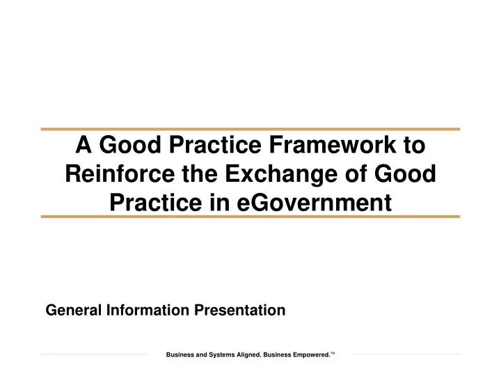 a good practice framework to reinforce the exchange of