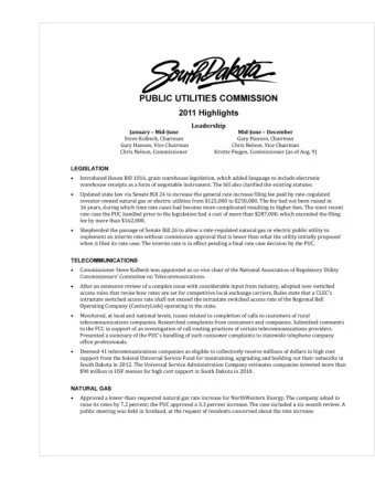PUBLIC UTILITIES COMMISSION 2011 Highlights  Leadership January- Mid-Jun e Mid-June - December