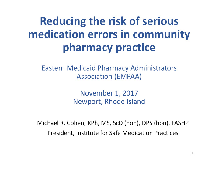 reducing the risk of serious medication errors in