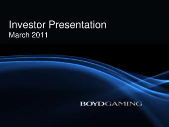 Investor Presentation  March 2011  Forward Looking Statements  This presentation contains