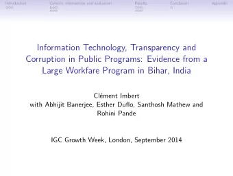 Information Technology, Transparency and  Corruption in Public Programs: Evidence from a  Large