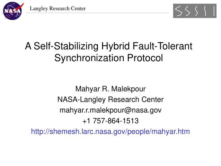 a self stabilizing hybrid fault tolerant synchronization