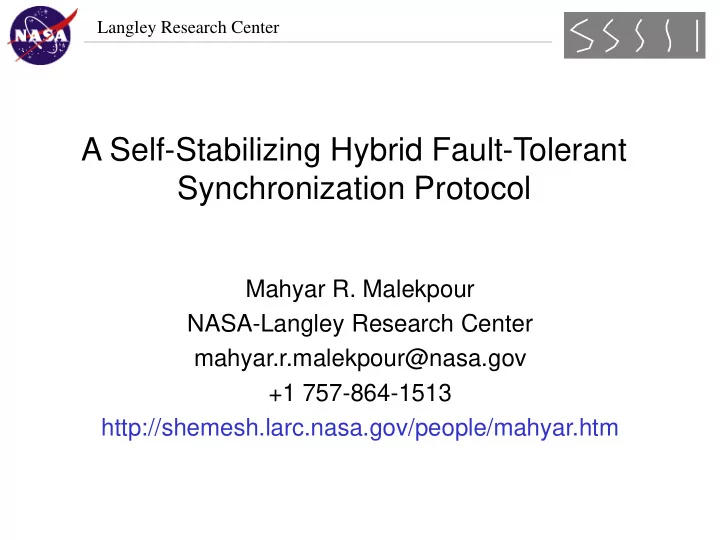a self stabilizing hybrid fault tolerant synchronization