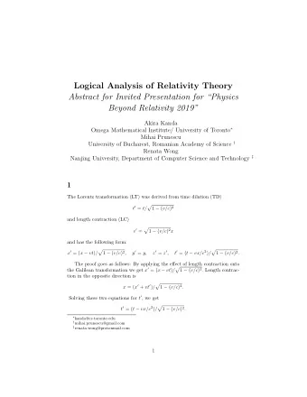 Logical Analysis of Relativity Theory  Abstract for Invited Presentation for Physics  Beyond