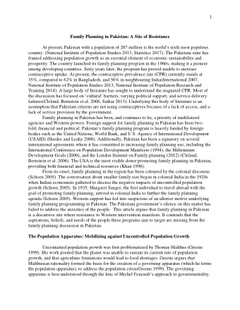 Family Planning in Pakistan: A Site of Resistance At present, Pakistan with a population of 207